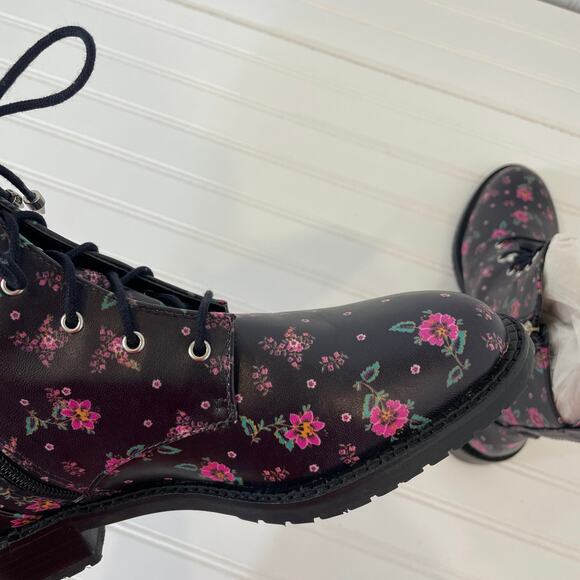 NWT Rebecca Minkoff Black & Pink Ditsy Floral Nappa Gerry Combat Boots Size 9.5 - Picture 5 of 9